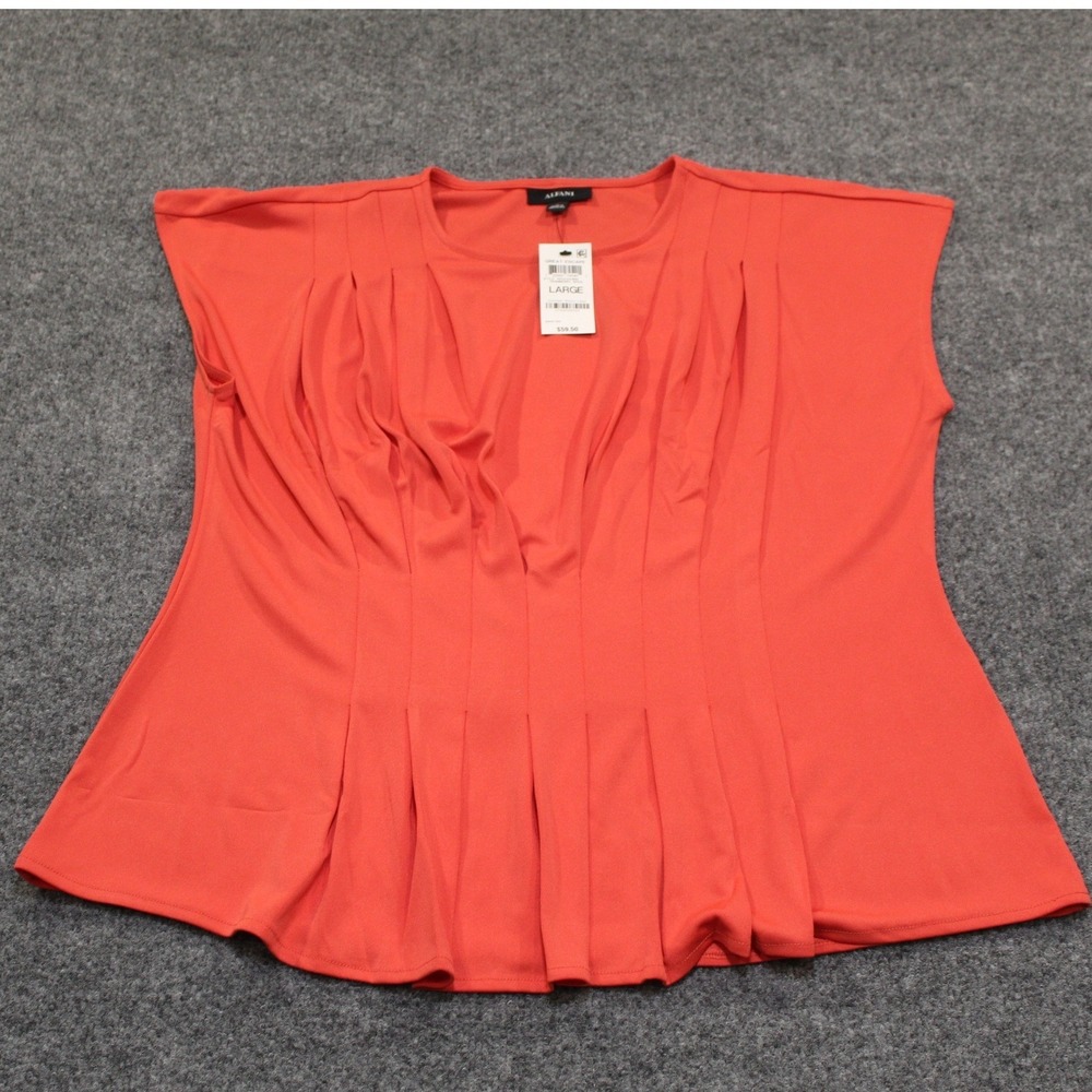 Alfani Cranberry Spice Pleated Neck Cap Sleeve Peplum Top Large